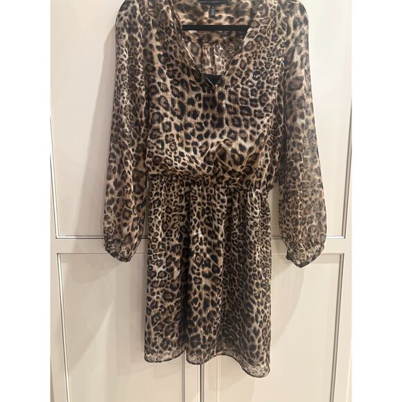 WHITE HOUSE BLACK MARKET Leopard Metallic Blouson Lined Dress Size 4 Reg $120 - Picture 3 of 5